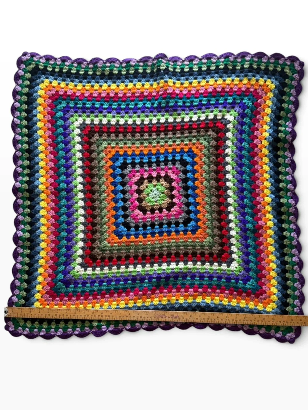 Handmade Vintage Boho Crochet Granny Square Small Lap Blanket Afghan